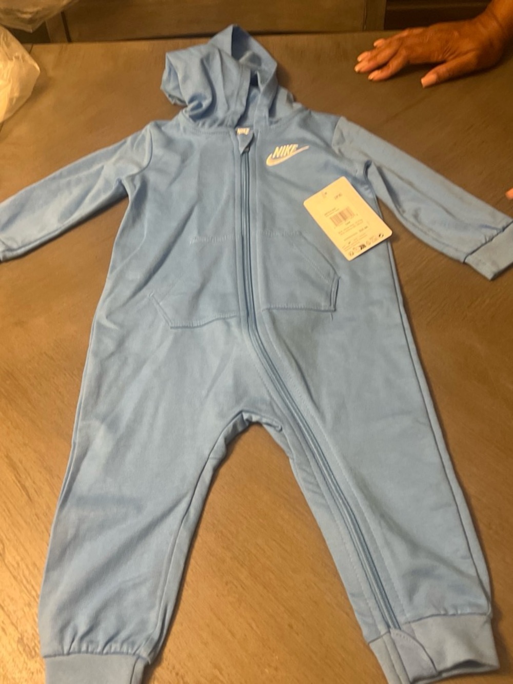 Nike Light Blue Hooded Baby One-Piece Romper